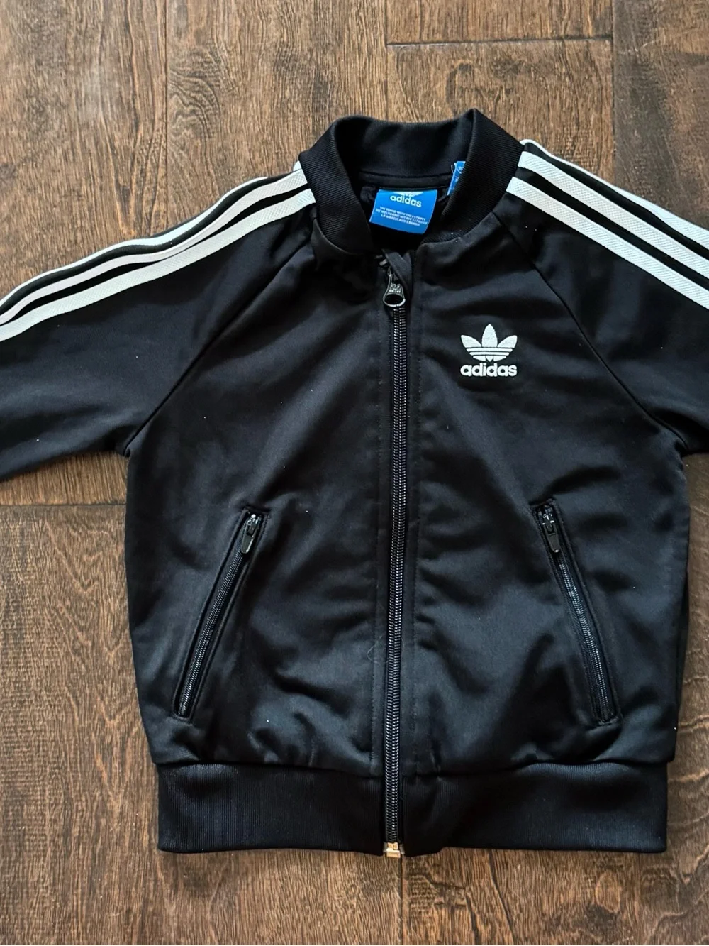 adidas Black Kids Track Jacket with White Stripes
